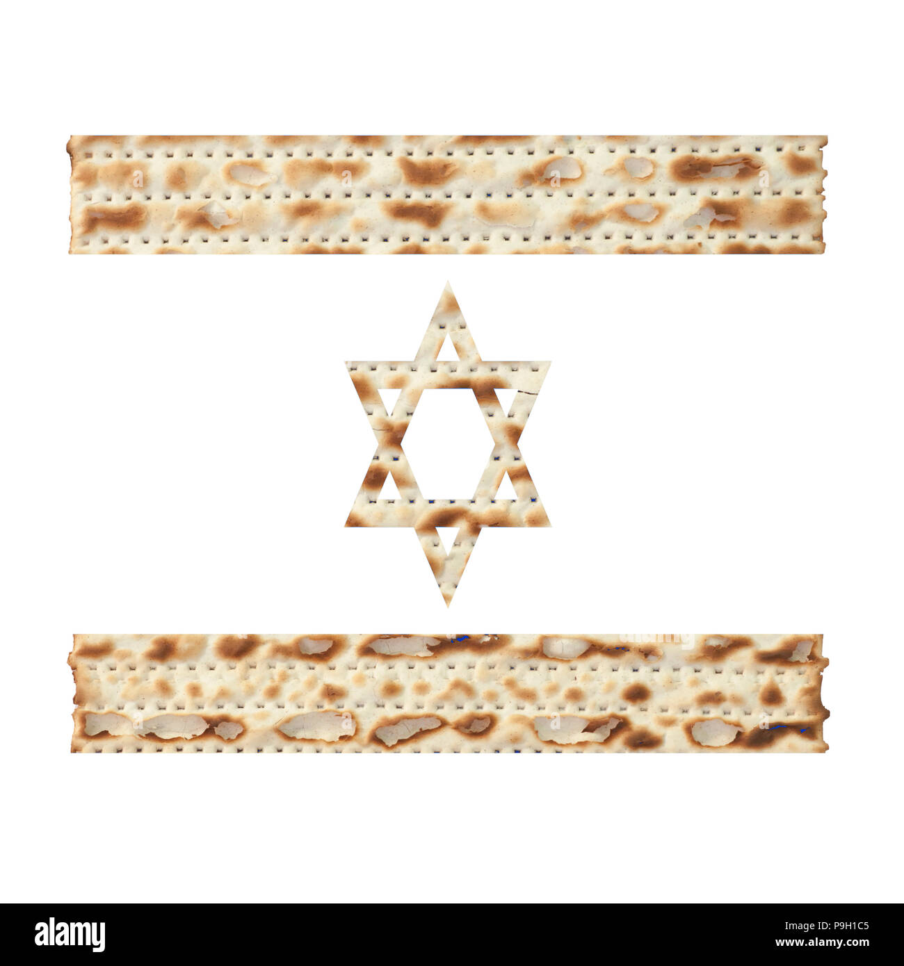 Matza - schneiden Sie in der Form der israelischen Flagge Stockfoto