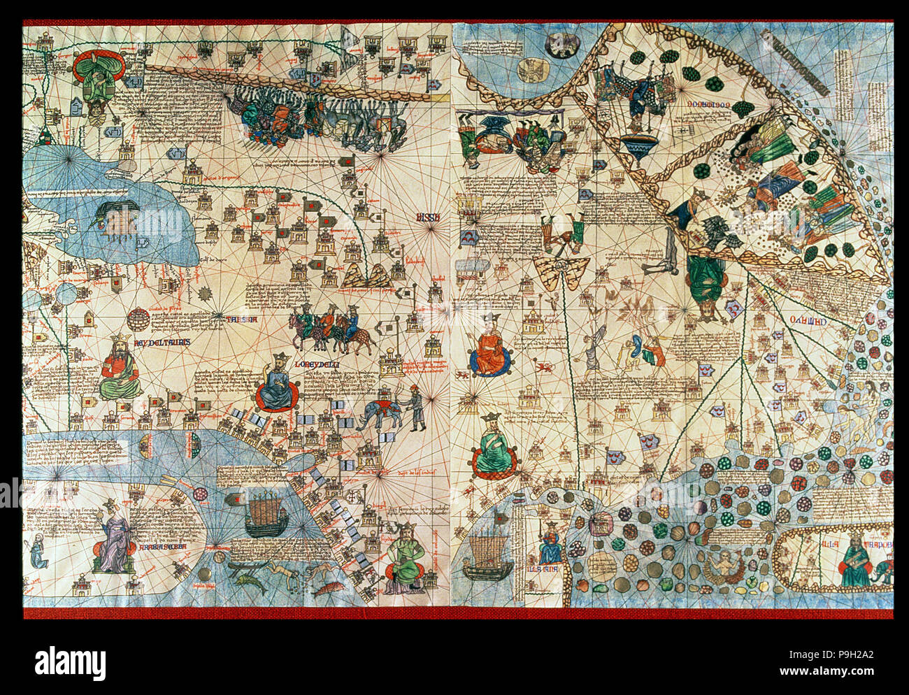 Katalanischen Atlas (1375), Detail von Asien, Reproduktion von der Naval Museum in Madrid. Stockfoto