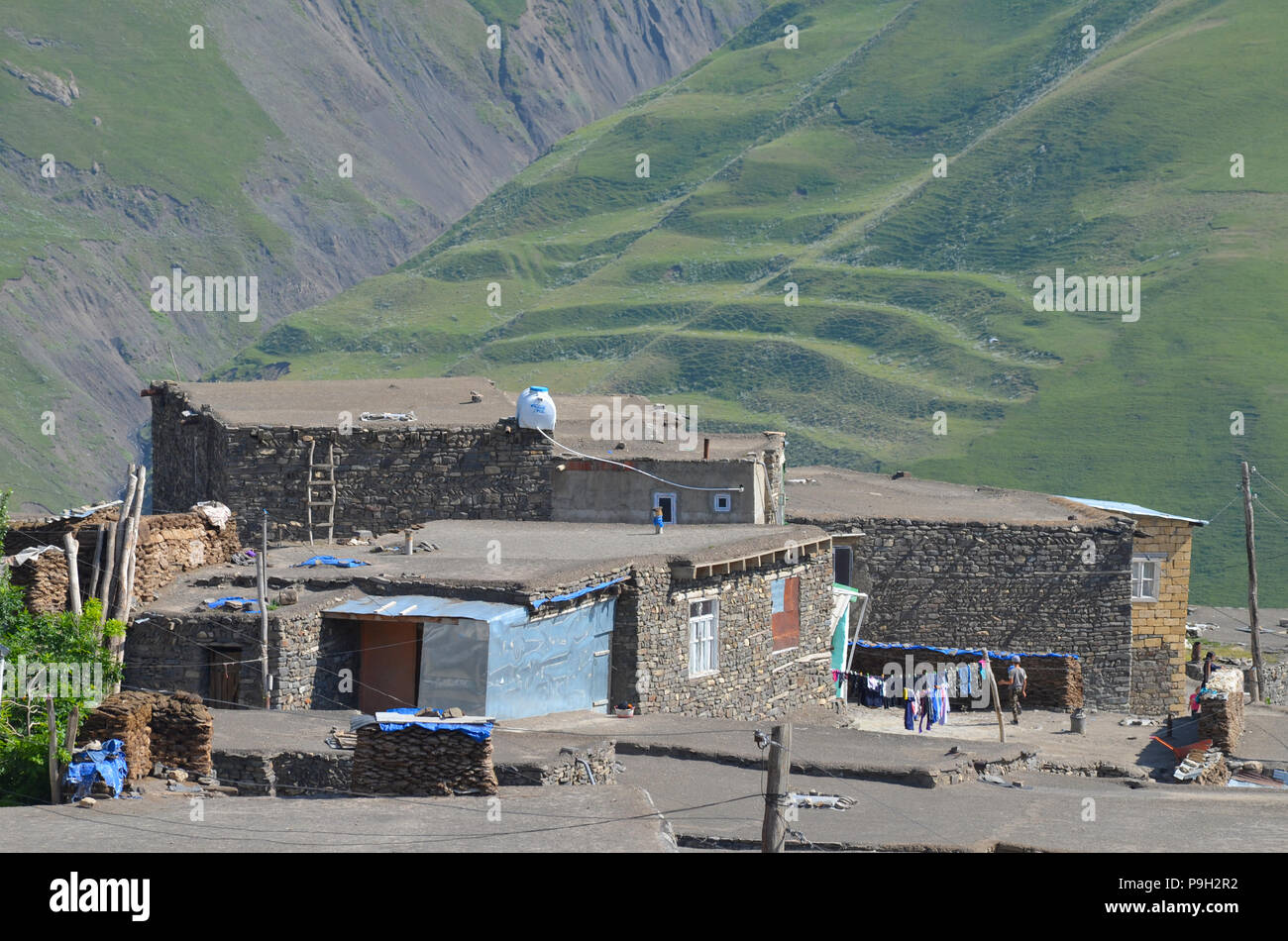 Xinaliq, Aserbaidschan, ein abgelegenes Bergdorf im Kaukasus Stockfoto