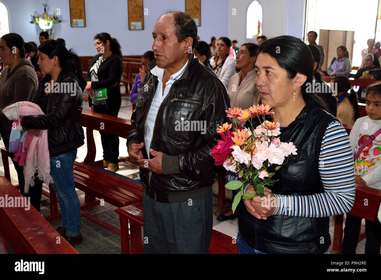 Fronleichnam - Gottesdienst in Huaringas SAPALACHE 'Las' - HUANCABAMBA.. Abteilung von Piura. PERU Stockfoto
