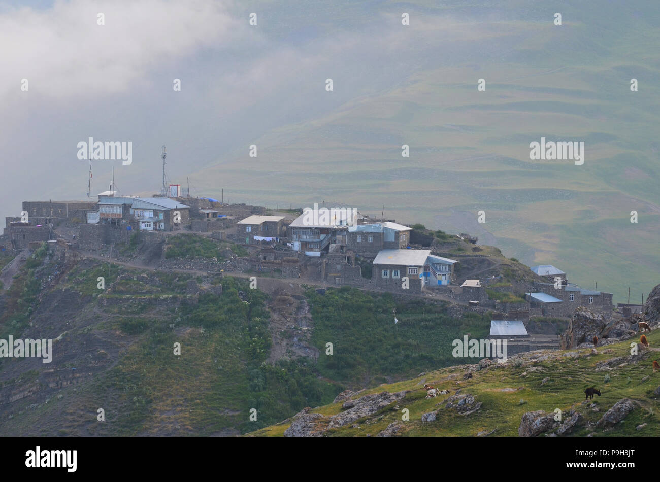 Xinaliq, Aserbaidschan, ein abgelegenes Bergdorf im Kaukasus Stockfoto