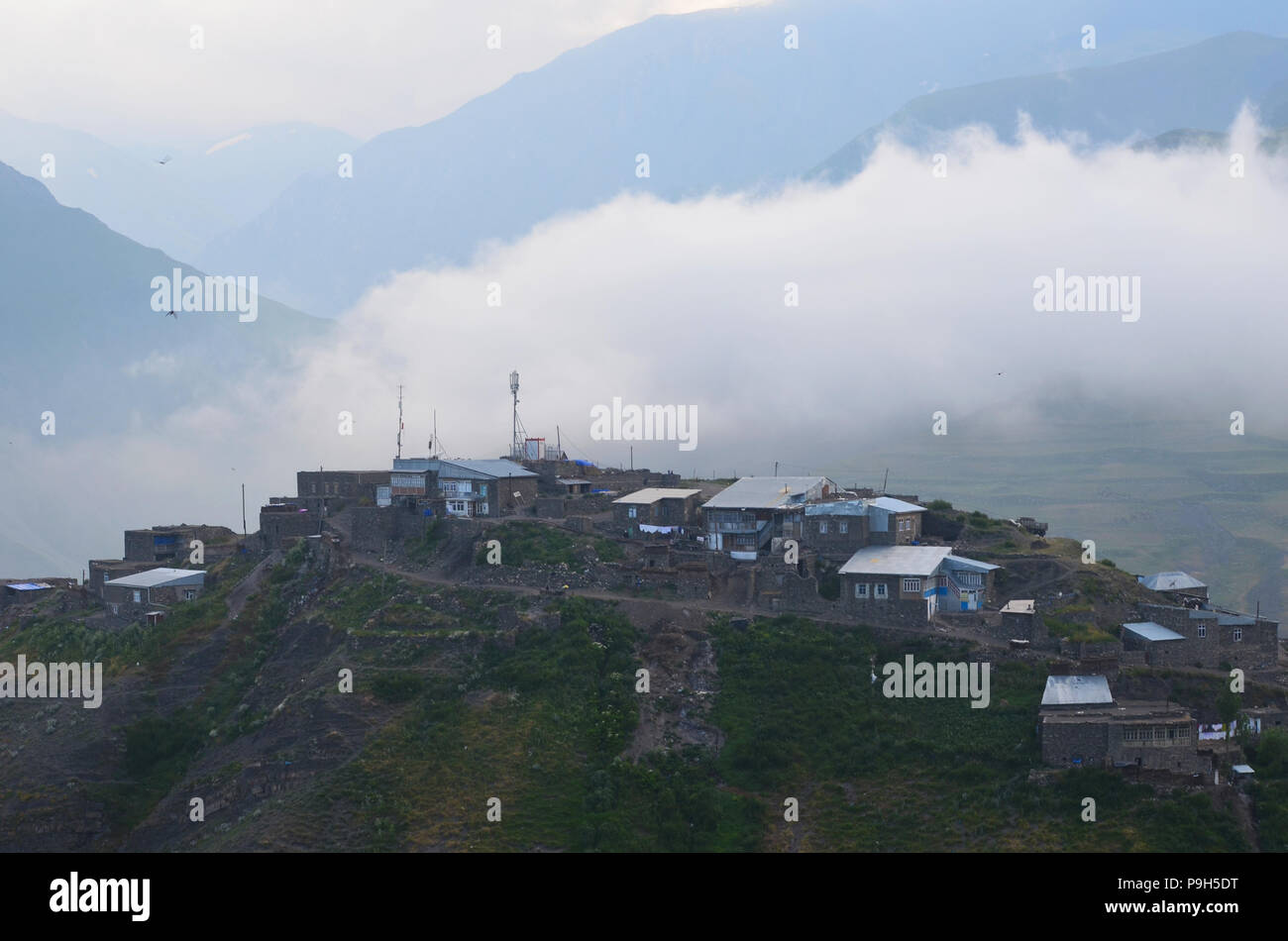 Xinaliq, Aserbaidschan, ein abgelegenes Bergdorf im Kaukasus Stockfoto