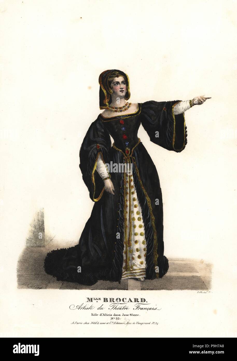 Fräulein Suzanne Brocard als Alicia in Jane Shore (Richard III et Jeanne Ufer) von Nepumucene Lemercier, Theatre Francais, 1824. Handkoloriert Lithographie von F. Noel nach einer Illustration von Alexandre-Marie Colin aus Porträts d'Acteurs et d'Actrices Dans verschiedene Rollen, F. Noel, Paris, 1825. Stockfoto