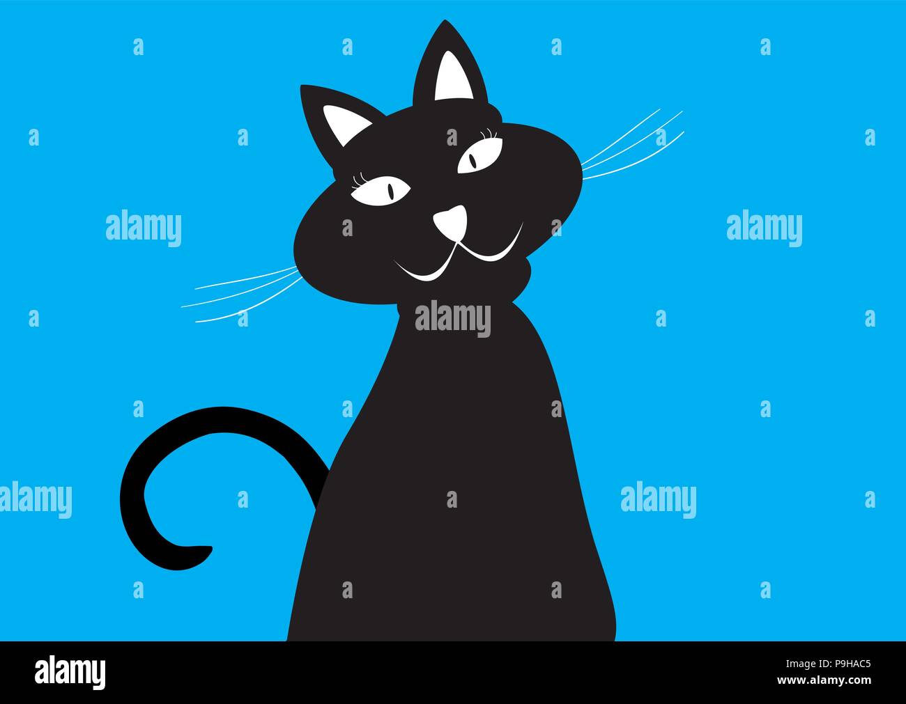 Valentines card Design mit niedlichen schwarze Katze und blaue Kopie Raum Stock Vektor