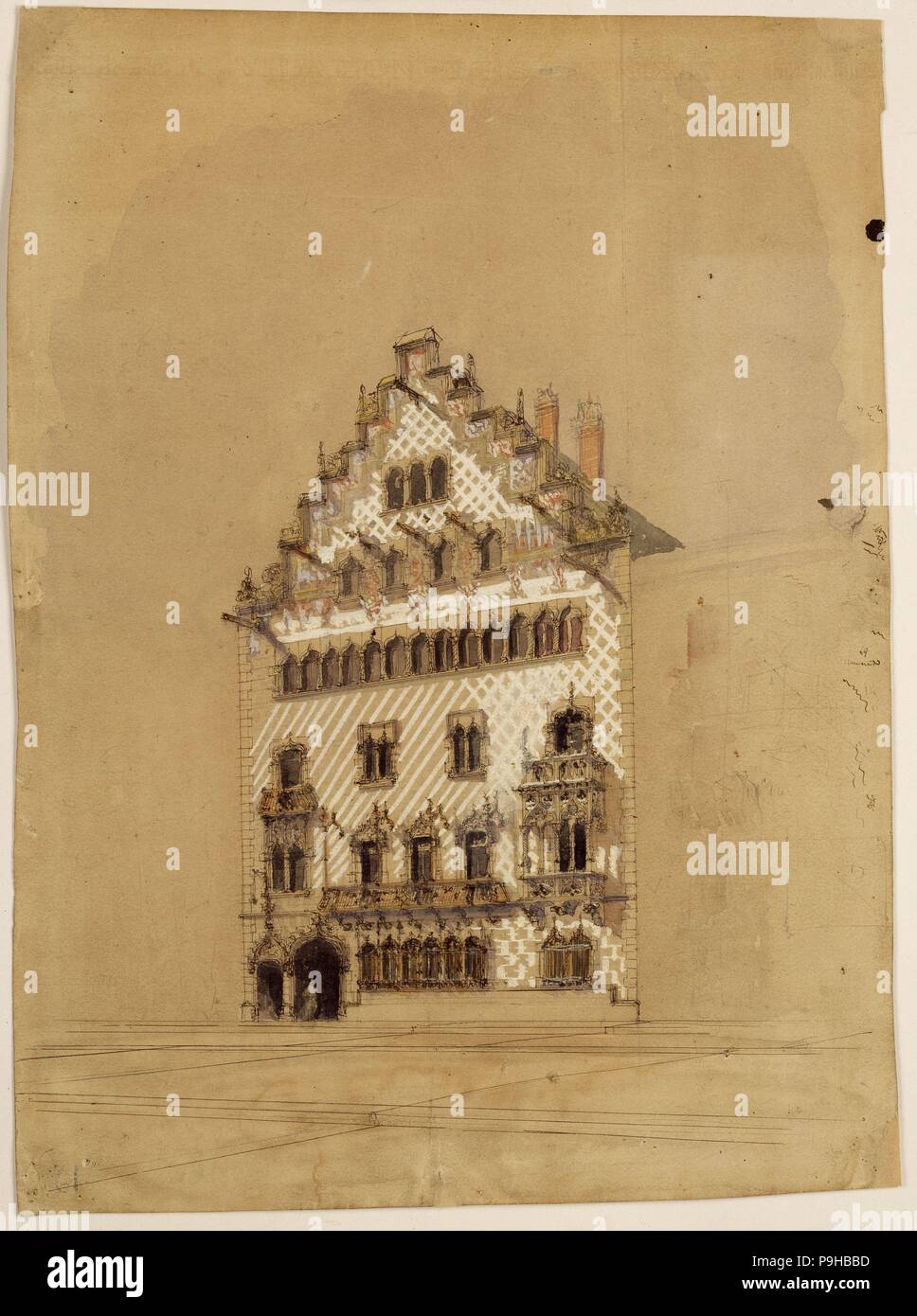 Skizze der Fassade, 1898-1900, Josep Puig i Cadafalch. Barcelona. Stockfoto