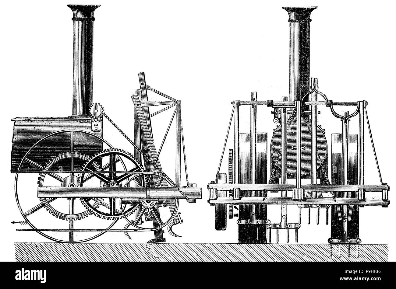 Dampfmaschinen Grubber, gemacht von Morris, digital verbesserte Reproduktion eines Holzschnitt Drucken aus dem Jahr 1888 Stockfoto
