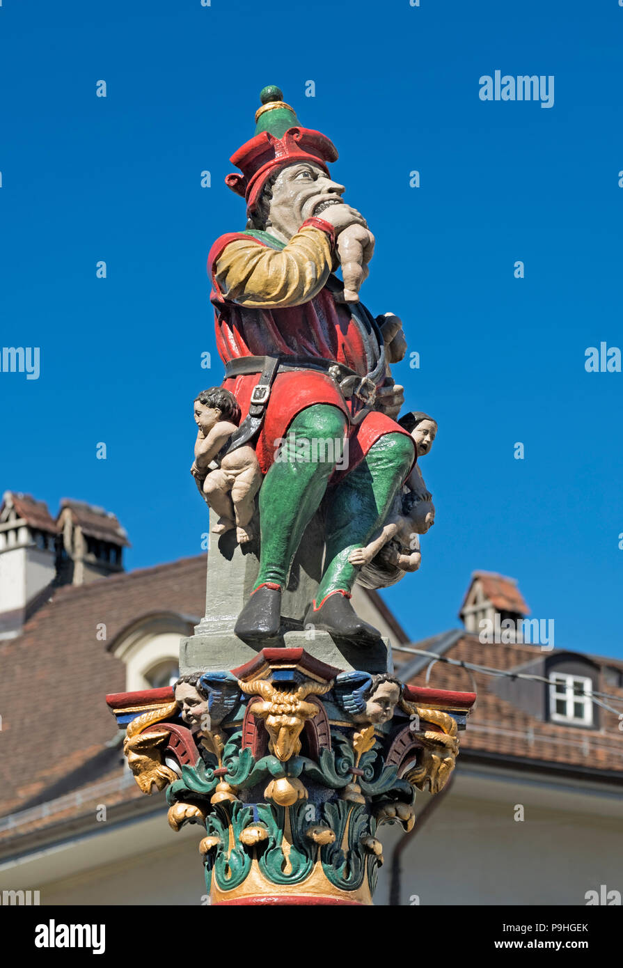 Kindlifresserbrunnen Kind Esser Springbrunnen Statue Altstadt Bern Schweiz Stockfoto