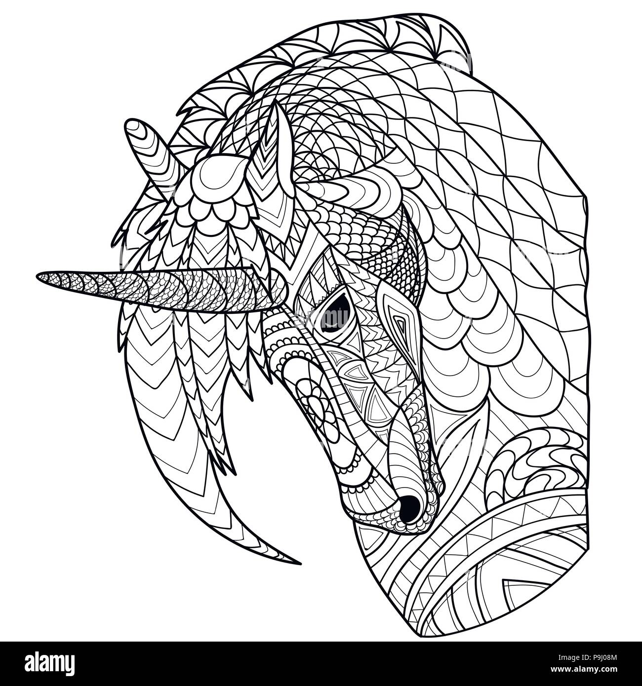 Einhorn, Färbung, Malbuch, Vector, Muster Stock Vektor