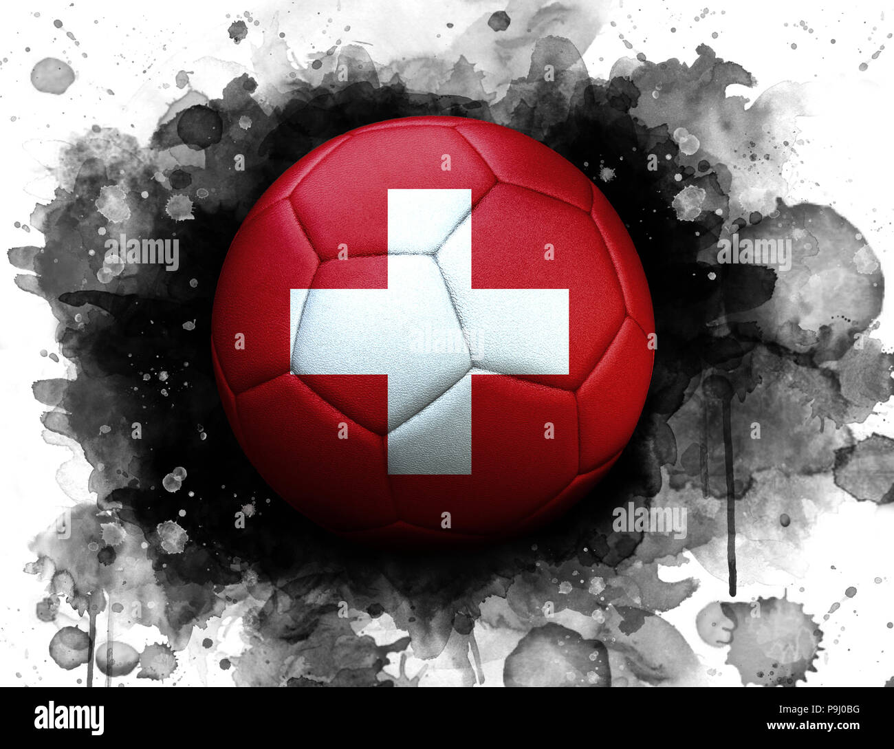 Fußball mit der Flagge der Schweiz, Nahaufnahme, Aquarell Wirkung auf  weißem Hintergrund Stockfotografie - Alamy