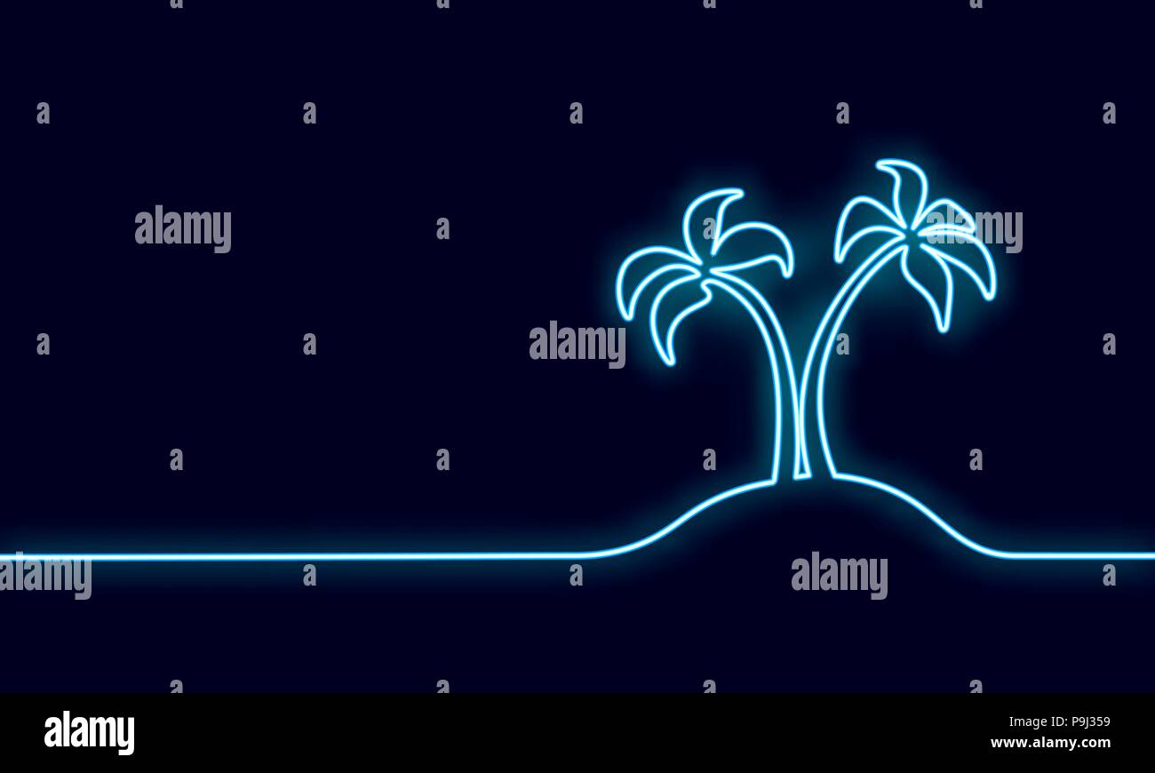 Leuchtreklame durchgehenden Linie kunst Coconut Tree Palm. Tropic Paradise Island Landscape Design eine Skizze skizzieren Namensschild leichte banner Zeichnung vect Stock Vektor