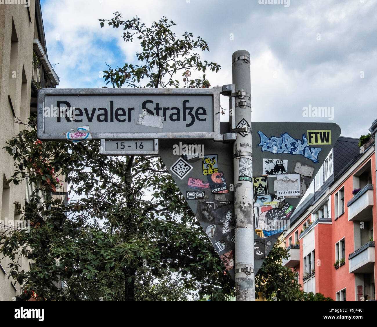 Berlin-Friedrichshain, Revaler Straße street sign Stockfoto