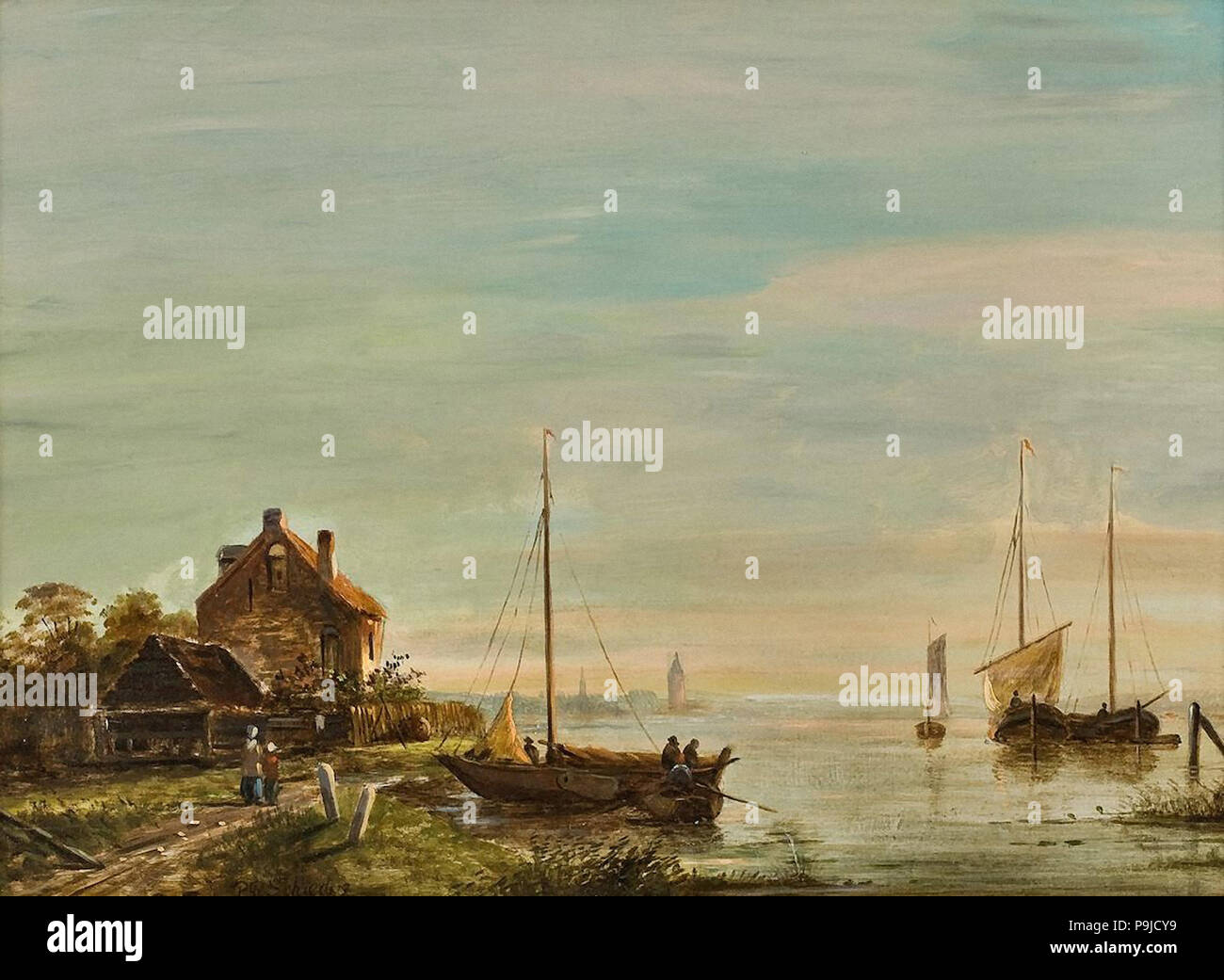 Schiedges II Petrus Paulus - Flusslandschaft mit Booten Stockfoto