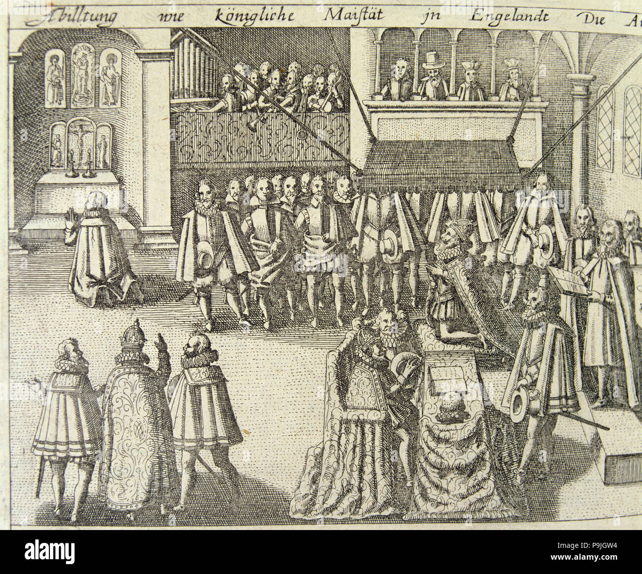 Eine Sitzung des Britischen Parlaments im Jahre 1623, gravieren. Stockfoto