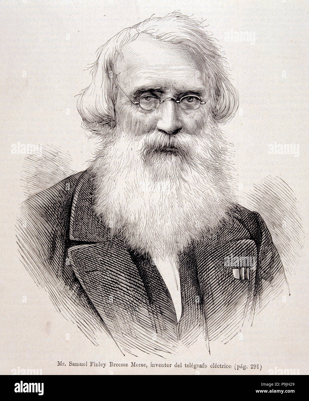 Fidney Samuel Morse (1791-1872), US-amerikanischer Erfinder, er die Telegraphie erfunden, Gravur in der ... Stockfoto