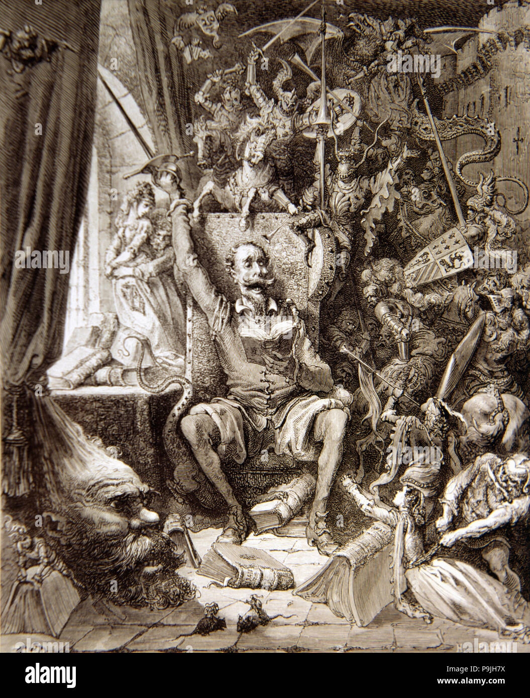 Gustave Dore Illustration für Don Quijote, Miguel de Cervantes Charakter, in Paris… Veröffentlicht in 1. Stockfoto