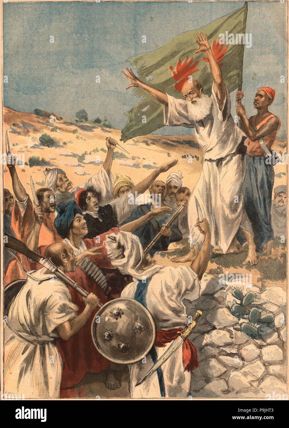 Aufstand in Indien gegen die britische Herrschaft, Prophet preachint, die dem Volk den Heiligen Krieg, engr… Stockfoto