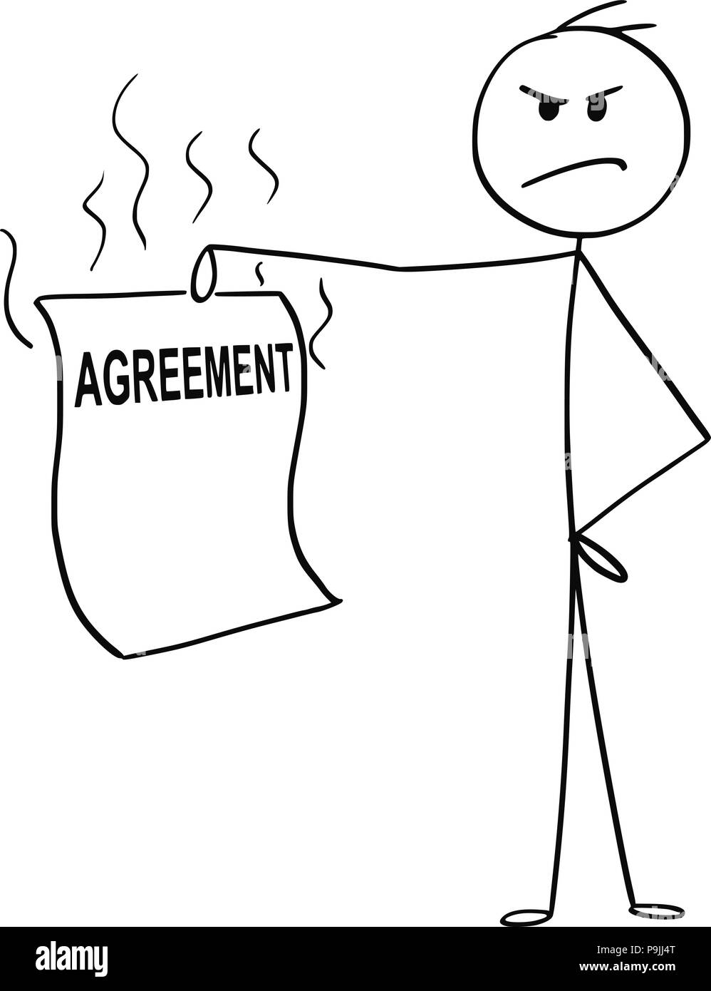 Cartoon von wütenden Mann oder Geschäftsmann Holding unfair oder unethische Abkommen Stock Vektor