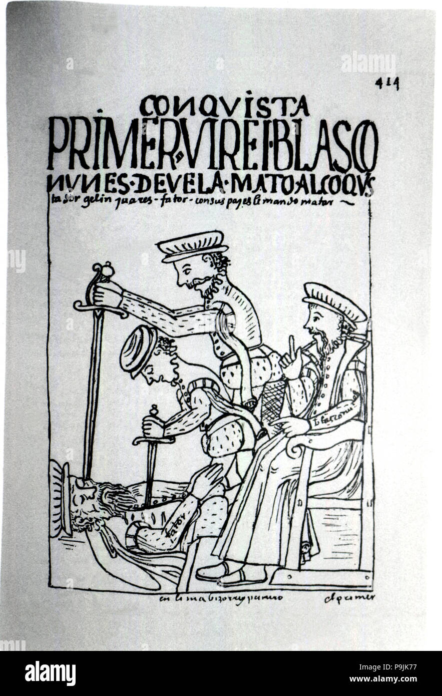Tod von Blasco Nunez de Vela, Vizekönig von Peru, in den Händen von Gonzalo Pizarro 1546, Illustra... Stockfoto