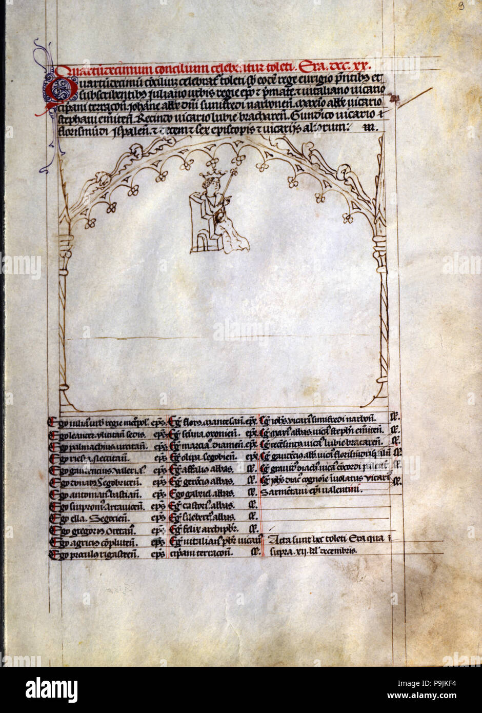 14. Rat von Toledo (684), Federzeichnung in 'Primacía de la Iglesia de Toledo", beleuchtete manu... Stockfoto