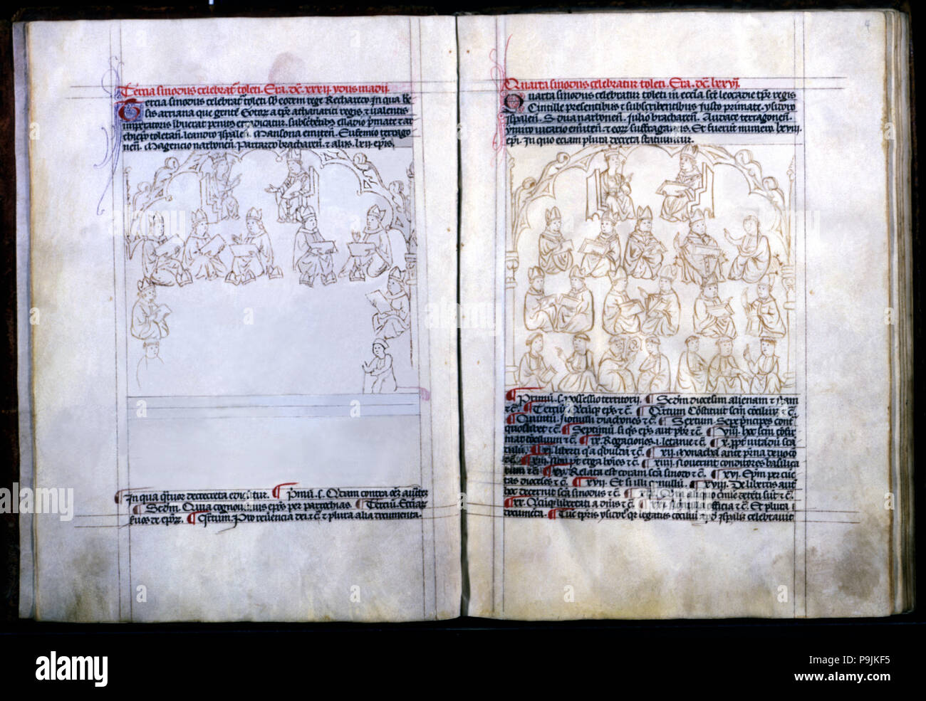 Dritte und vierte Konzil von Toledo, in 589 und 633 gehalten, beziehungsweise, pen Zeichenstift in 'Primac… Stockfoto