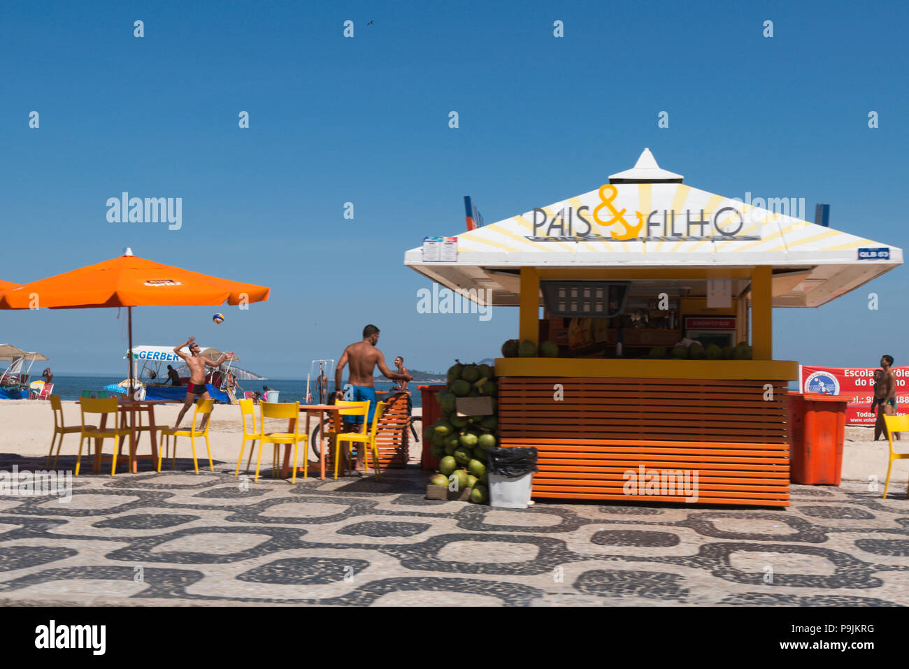 Kiosk am Strand von Ipanema, Rio de Janeiro, Brasilien Stockfoto