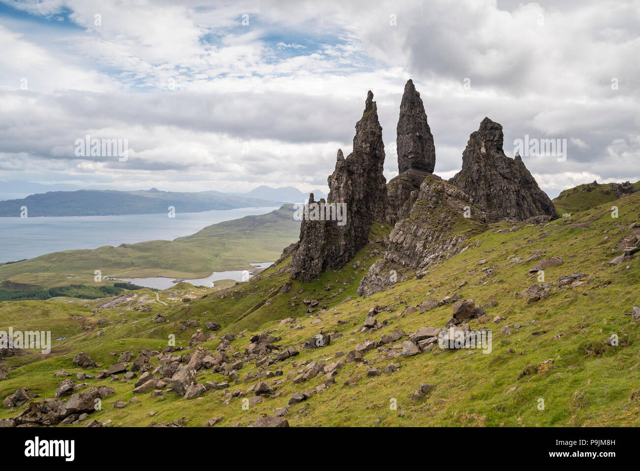 Alte Mann der Storr Rock Nadel, trotternish Halbinsel, Highlands, Isle of Skye, Innere Hebriden, Schottland, Vereinigtes Königreich Stockfoto