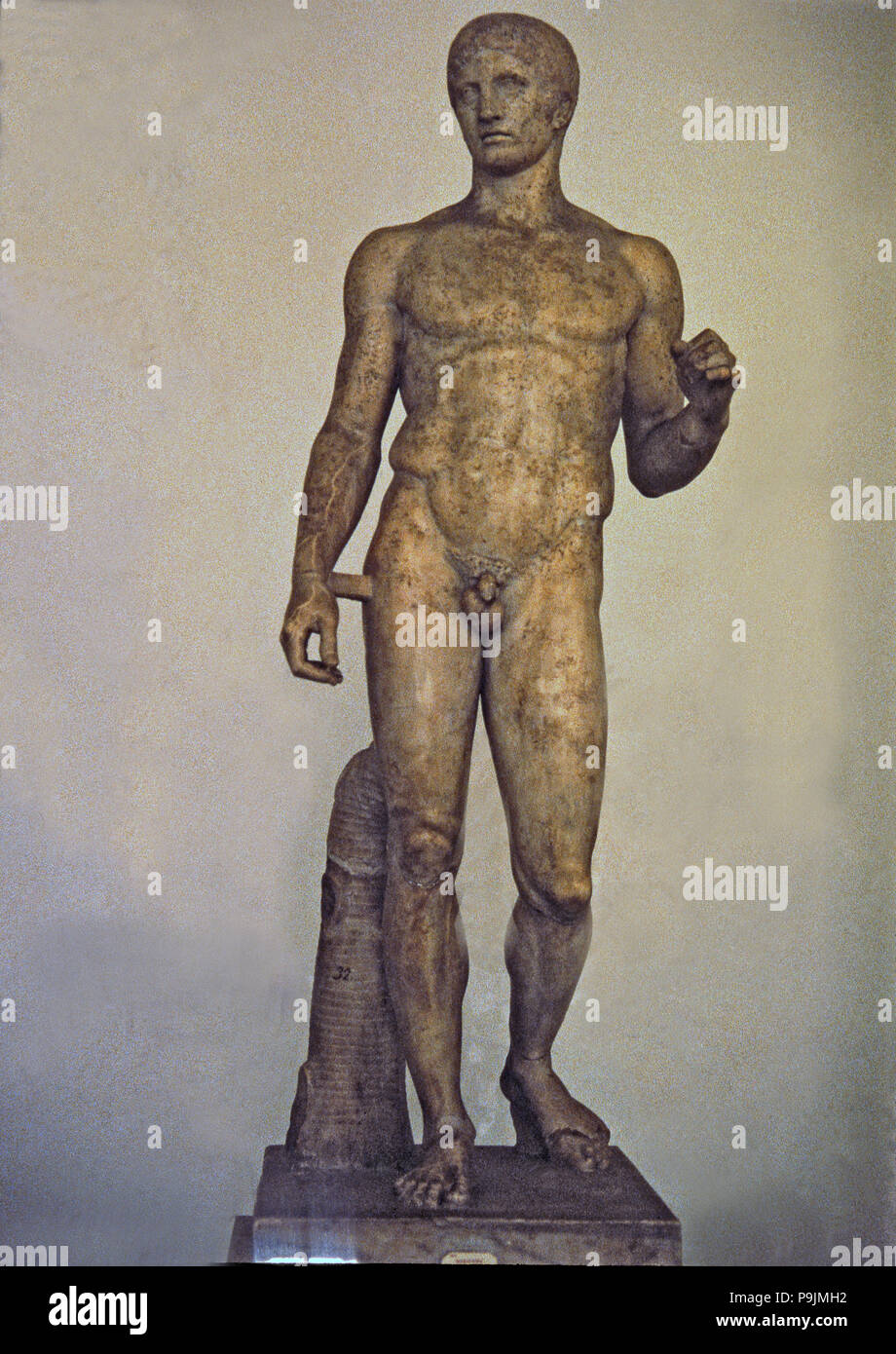 Doryphoros, 5. Jahrhundert, römische Kopie aus dem 1. Jahrhundert in Pompeji gefunden. Stockfoto