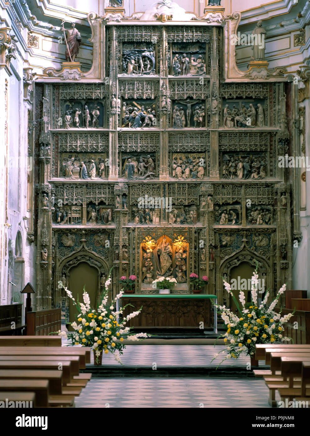 Kloster von El Paular, gegründet von John ICH, 1390, Altarbild der Kirche. Stockfoto