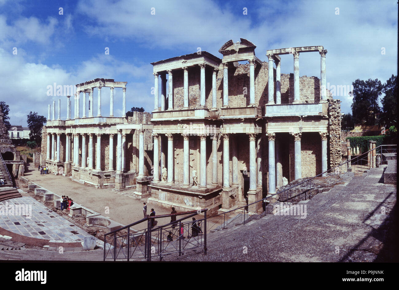 Teilweise mit Blick auf das Römische Theater in Mérida. Stockfoto