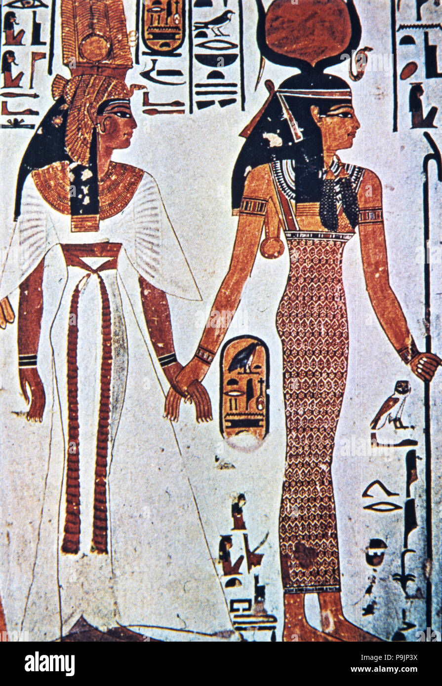 Königin Nefertari und der Göttin Hathor, Fresko in seinem Grab, XIX Dynastie. Stockfoto
