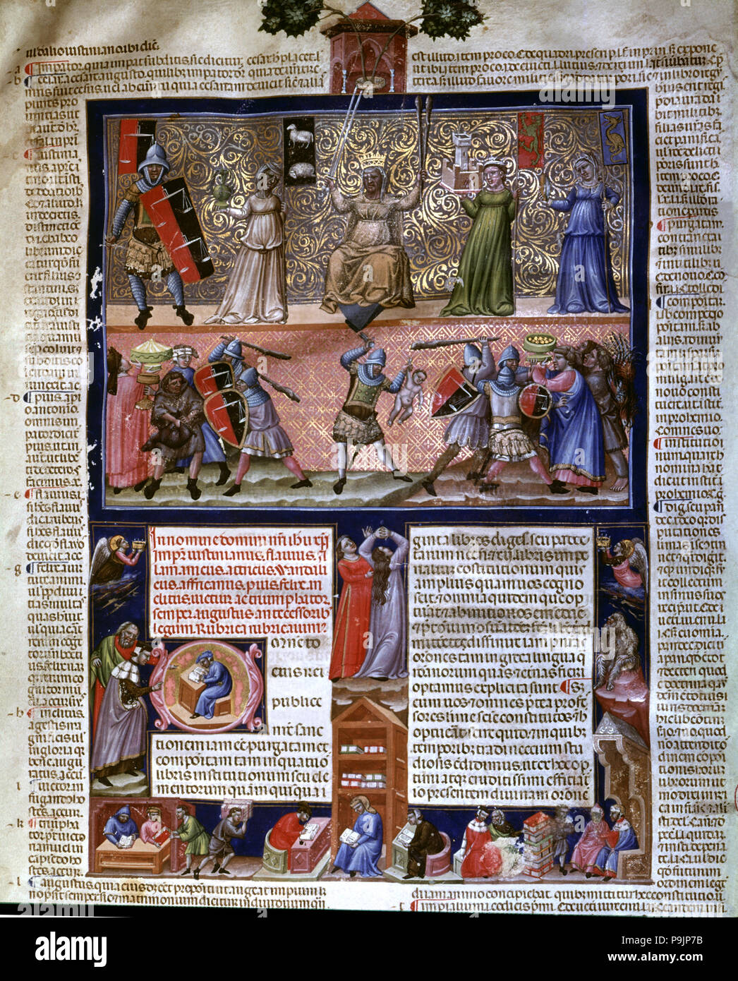 Frontispiz mit Darstellung der verschiedenen Szenen, Miniatur im "Codex Justinian Instituti... Stockfoto