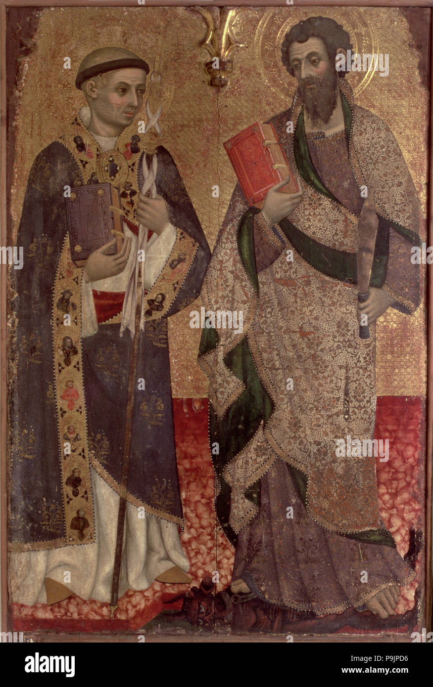 St. Bartholomäus und St. Bernhard von Claravall, Detail der Altaraufsatz aus dem Kloster von San Tun… Stockfoto