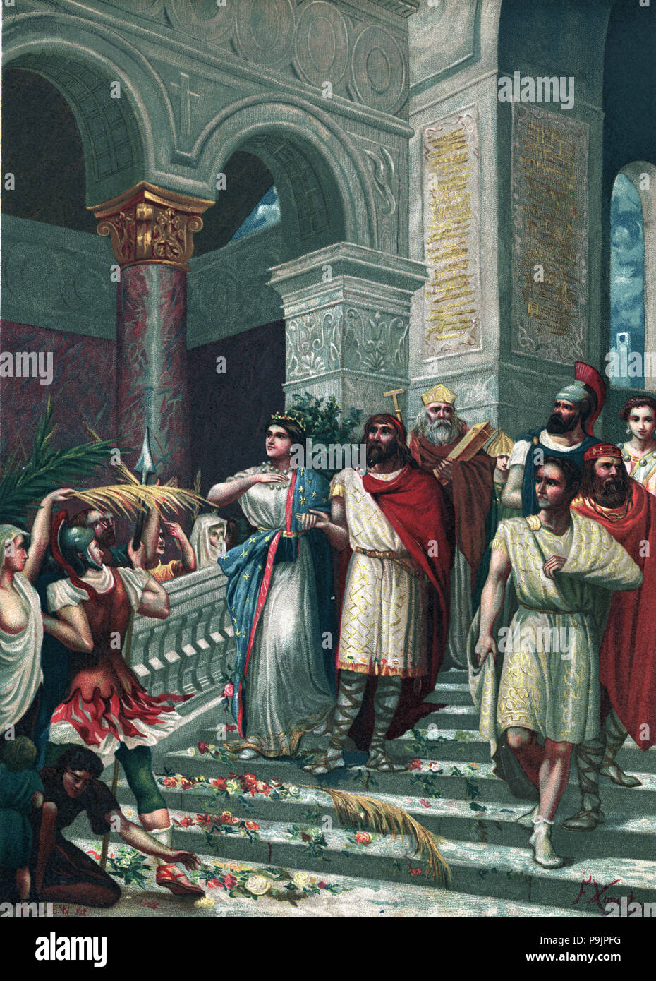 Hochzeit der römischen Patrizier Gala Placidia mit der goth King Ataulfo in Barcelona. Stockfoto