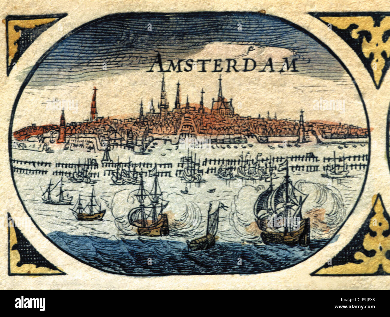 Amsterdam, Kupferstich, koloriert aus dem Buch 'Le Theatre du Monde' oder 'Nouvel Atlas', 1645, Erstellt … Stockfoto