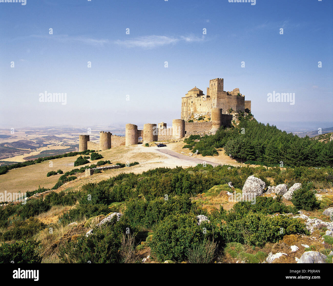 Agüero Castle, eine Festung, die von König Sancho Ramirez, 11. Jahrhundert gebaut. Stockfoto