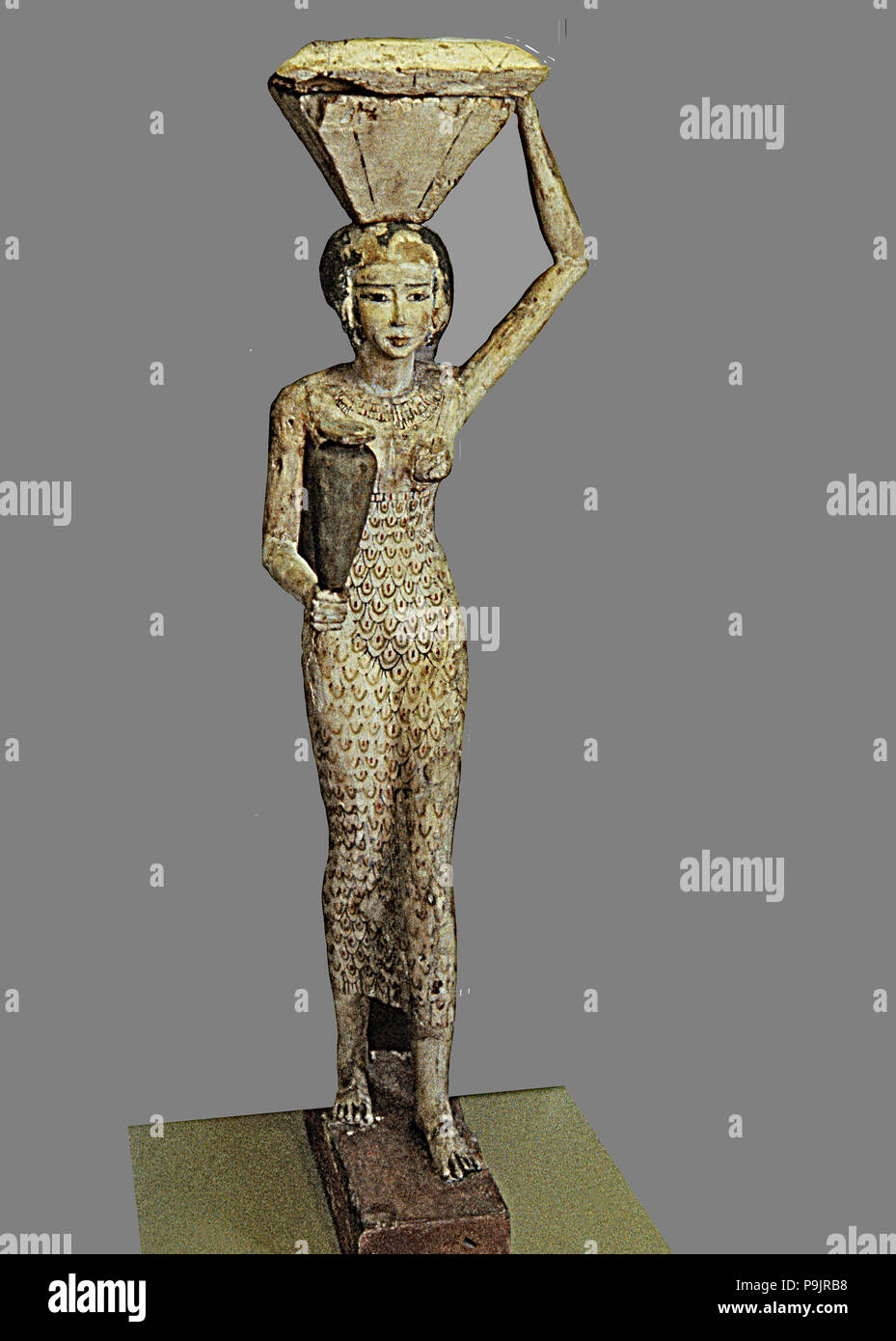 Statue von einem Träger von Angeboten an einen Verstorbenen (Wasser- und ox Bein), in polychromed Holz. Stockfoto