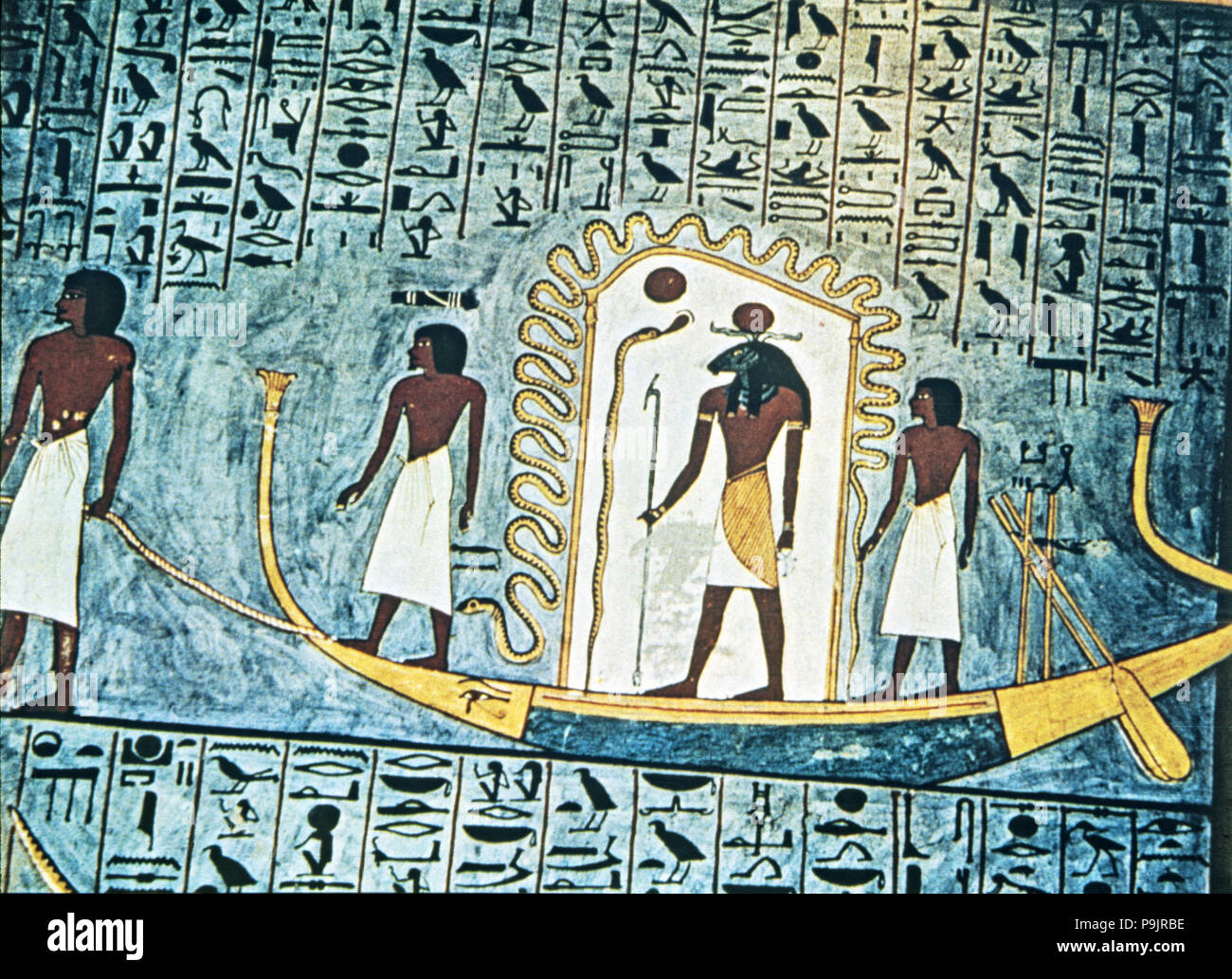 Gott Ra reisen durch die Welt der Toten, Fresko in das Grab von Ramses I. Stockfoto