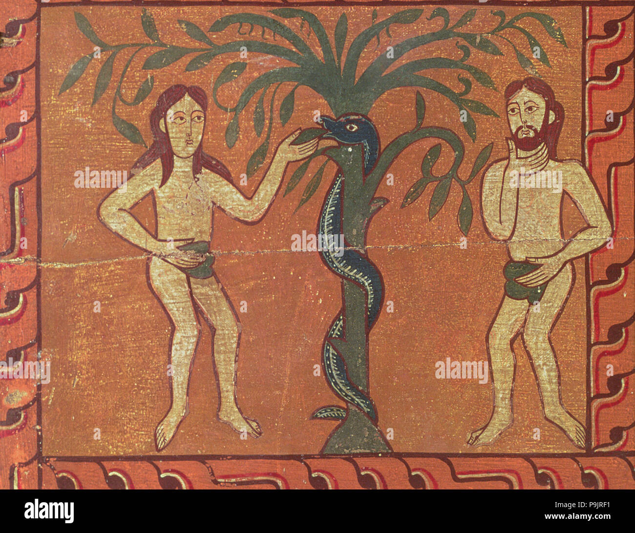 Adam und Eva mit der Schlange, Tempera auf Holz, von der Seite der Altar der Sagas