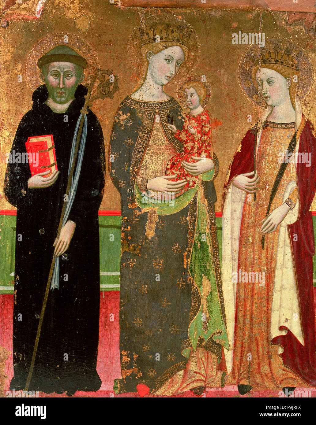 Jungfrau und Kind, St. Benedikt und St. Olive. Stockfoto