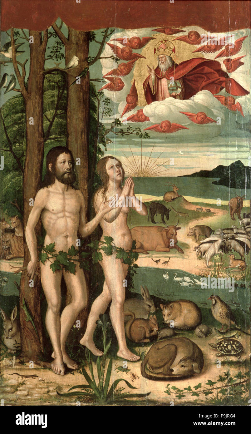 Adam, Eva und die Schöpfung. Stockfoto