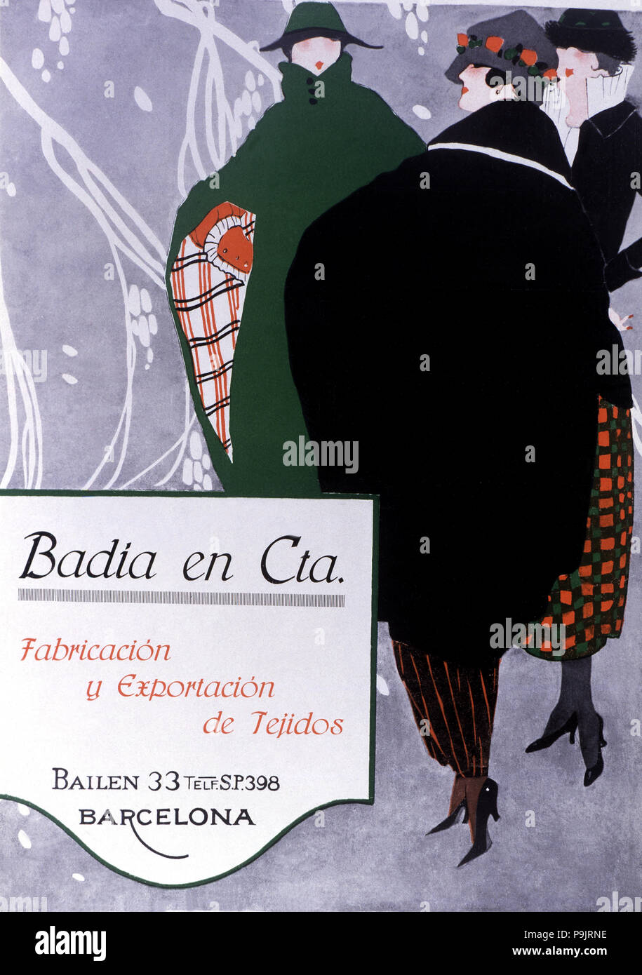 Flyer von 1921 Werbung Badia Haus in Barcelona, einer Textilfabrik seit 1914. Stockfoto