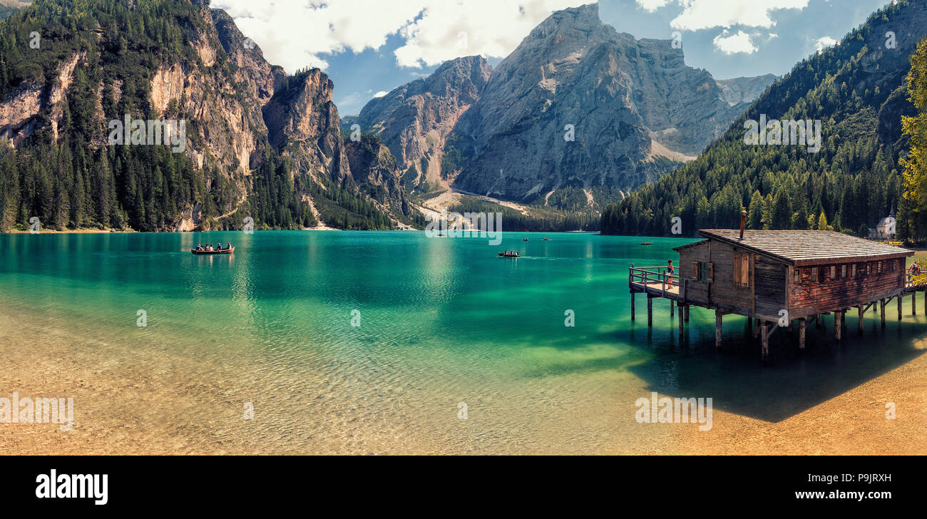 Pragser See, Dolomiten - Italien Stockfoto