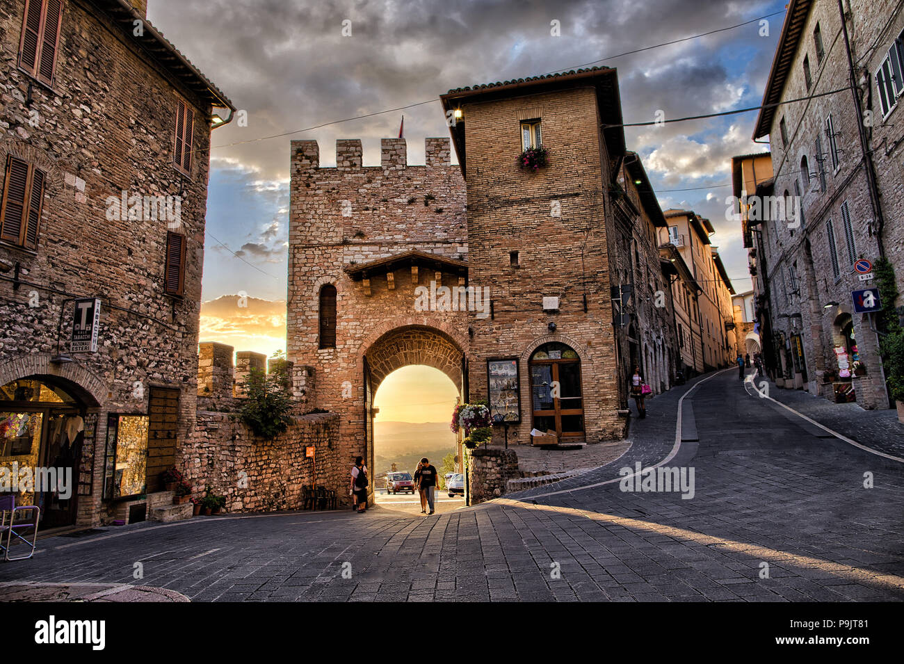 Alte Straße, Assisi - Italien Stockfoto
