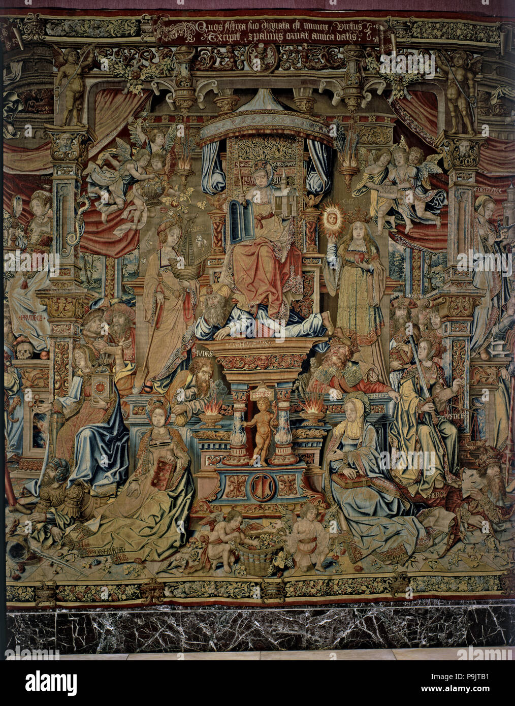 Ehren'. "Die sieben Tugenden', zentrale Detail der Tapisserie #4 zeigt, dass der Triumph der s ... Stockfoto