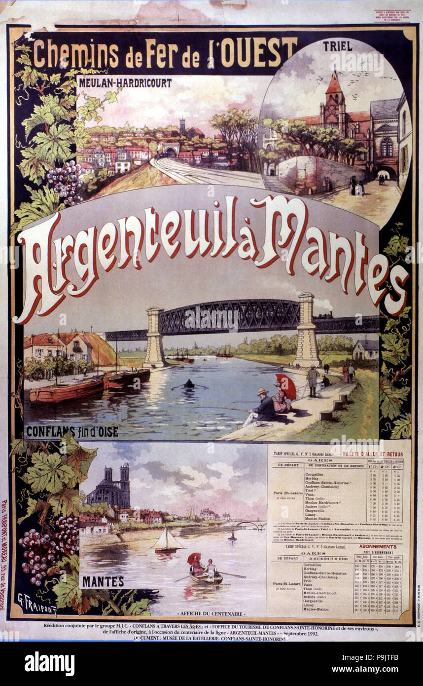 Plakat werbung Französischen Eisenbahnen des Westens, von Argenteuil nach Nantes. Stockfoto