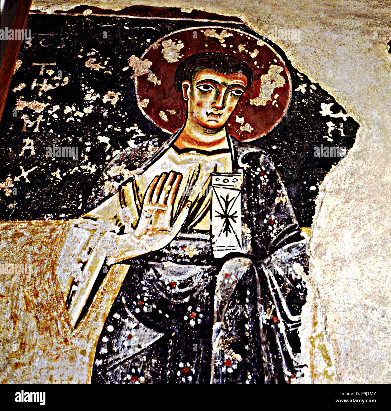 Fragment der Fresken der Apostel des Orcau Schloss in der ersten Hälfte des 12 ce ... Stockfoto