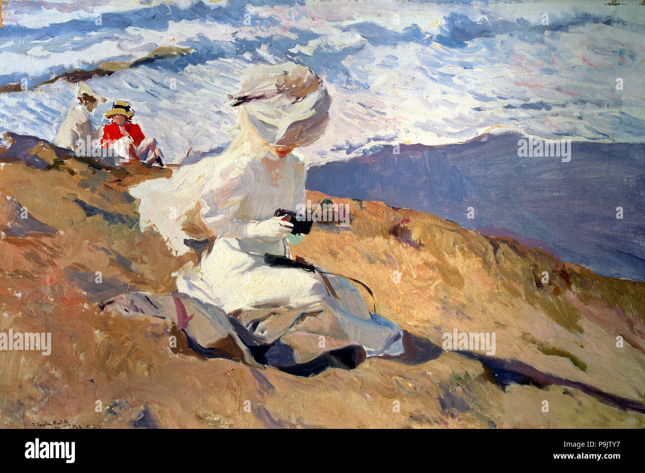 "Am Strand von Biarritz", Öl auf Leinwand von Joaquin Sorolla. Stockfoto