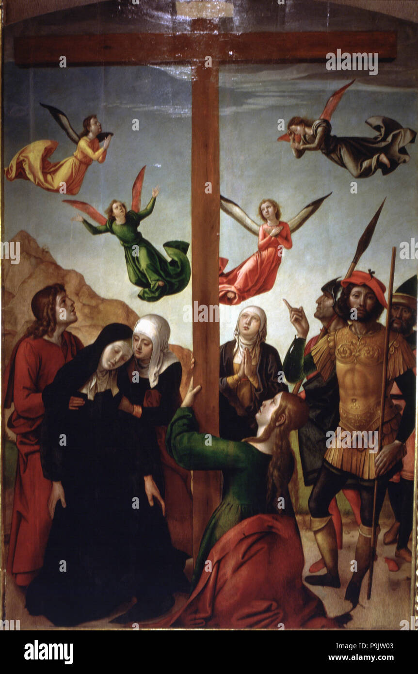 "Kreuz auf dem Kalvarienberg", 1510, Öl auf Karton von Juan de Borgoña. Stockfoto