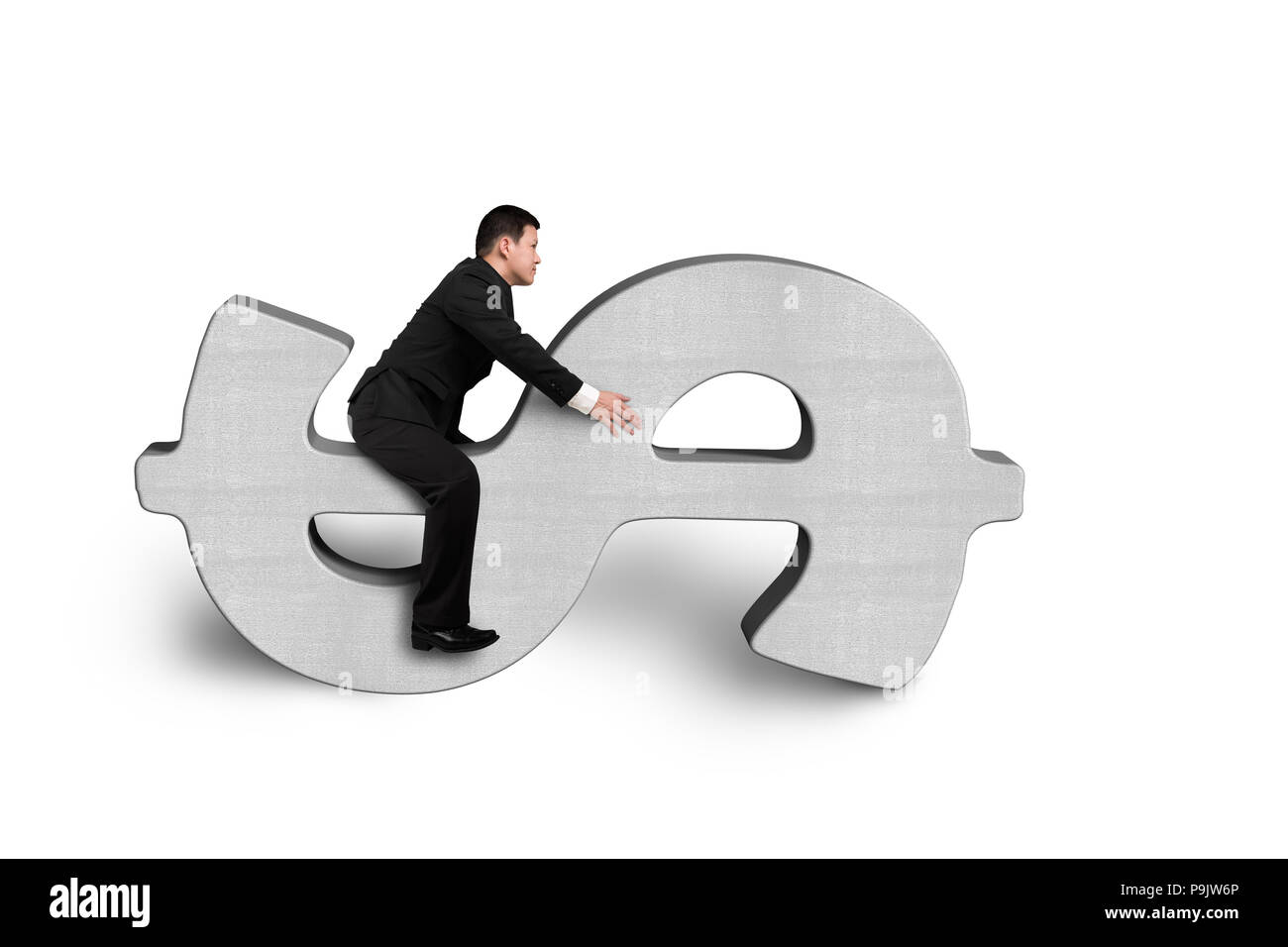 Reiten auf konkrete Geld Symbol auf weißem Hintergrund Stockfoto