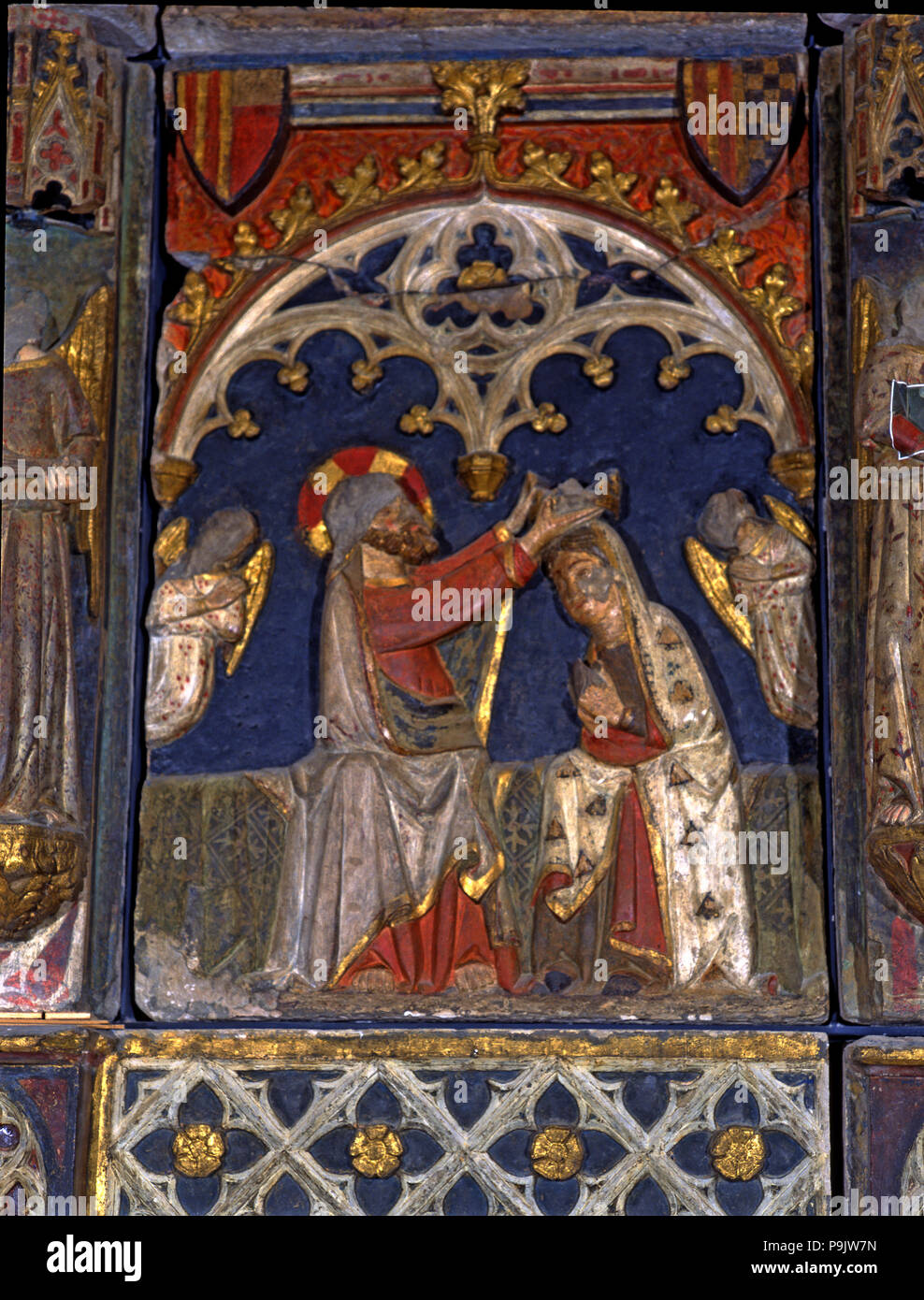 Krönung der Jungfrau Maria", der "Altarbild der Jungfrau der Himmelfahrt', polichromed… Stockfoto